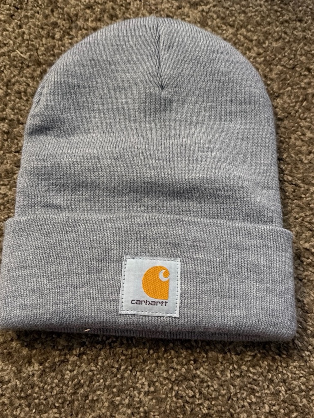 Carhartt Light Gray Cuffed Beanie with Gold Logo Patch